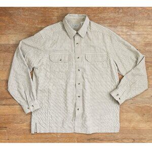 Vintage Mens LL Bean Seersucker Shirt Size Medium 90s Convertible Sleeves Beige